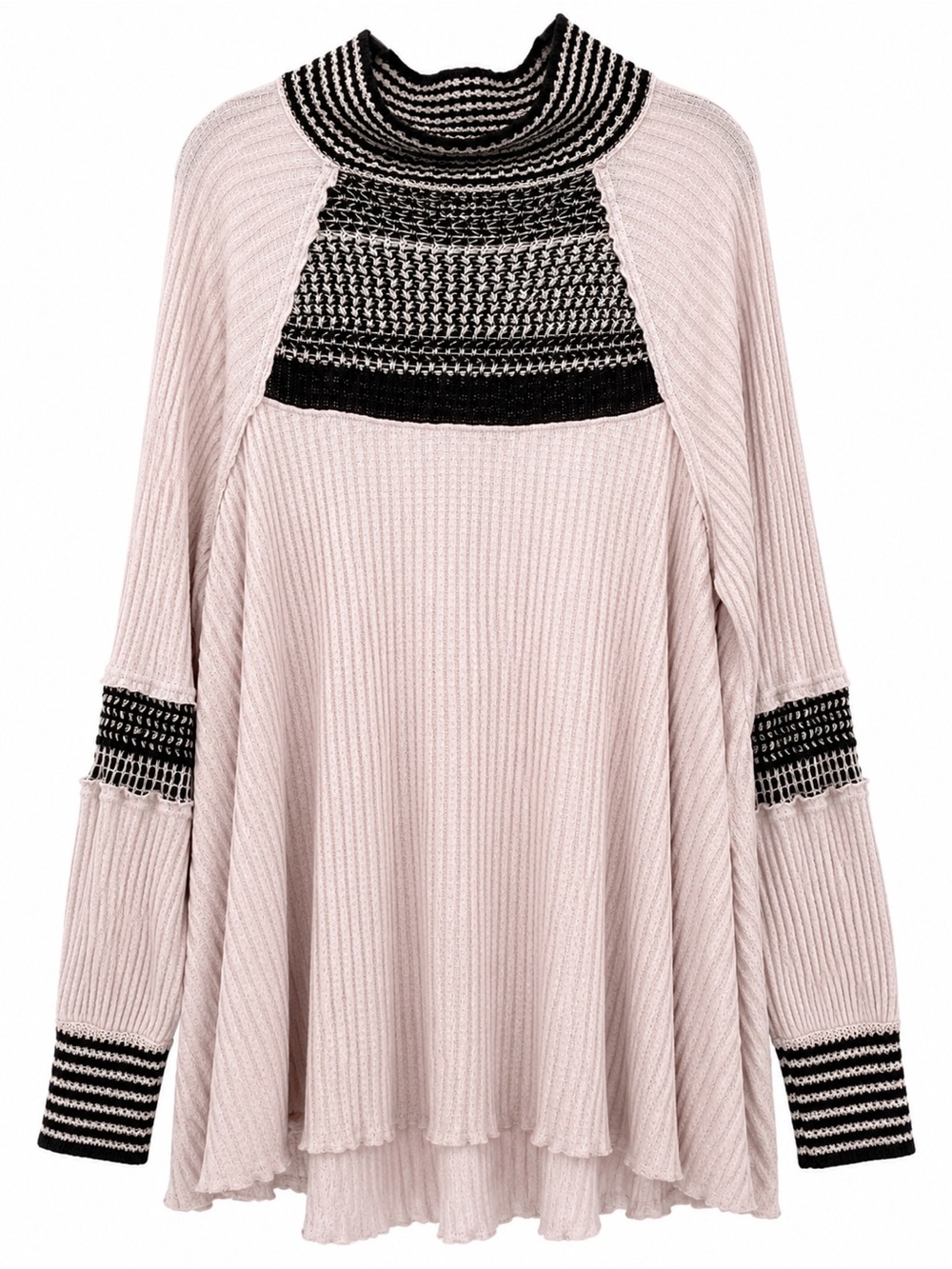 Free People Black & Cream blush Crochet Mock Neck Tunic